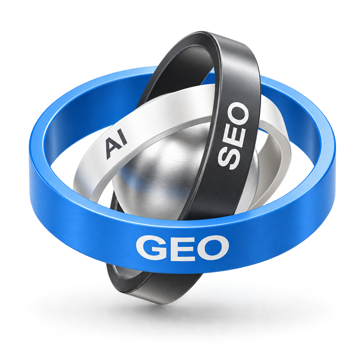 Steel SEO, GEO and AI orbit sculpture